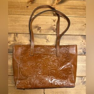 Patricia Nash Tote Shoulder Bag Varsi Hand Tooled Brown Leather Luxury